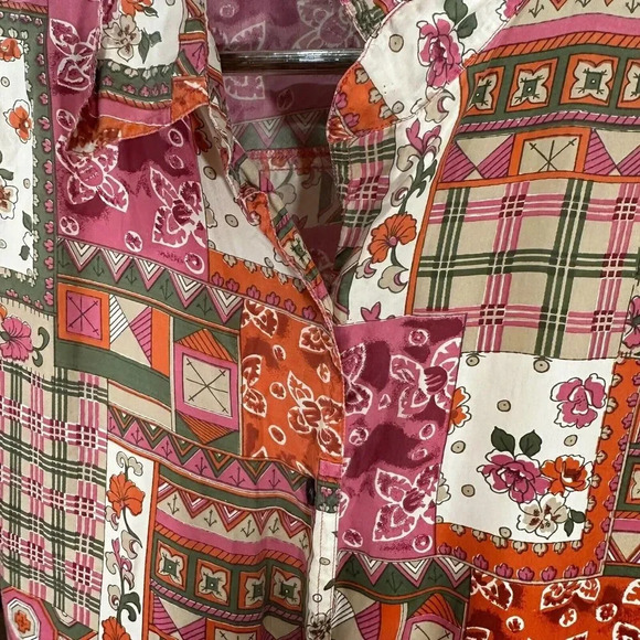 Vintage Button Up Top Womens Large‎ Silk Red Floral Patchwork Boho Indie Hippie - Picture 3 of 8